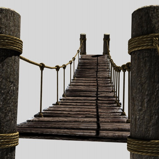 3d model rope bridge - Rope & Wood Plank Suspension Bridge... by Bondiana